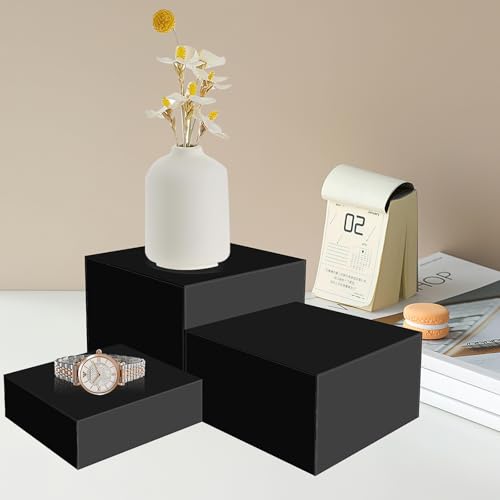 6 Pcs Buffet Risers,Food Risers for Buffet Display,Acrylic Cube Display Nesting Risers,Acrylic Riser Display Stand for Catering Dessert Collectibles Jewelry Figures Show,Black(6",7",8")