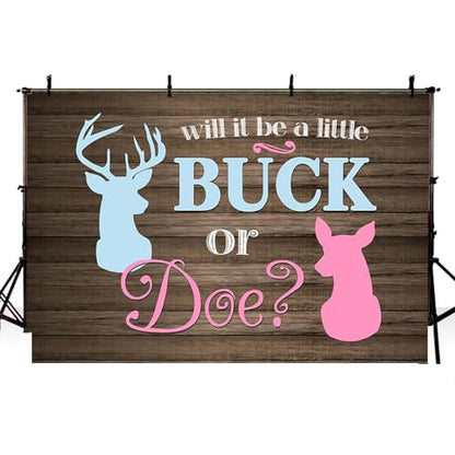 MEHOFOND 5x3ft Buck or Doe Gender Reveal Baby Shower Backdrop Rustic Wood Boy or Girl Deer Photography Background Banner for Dessert Table Supplies Party Decoration Photo Shoot Props - size: 5x3ft