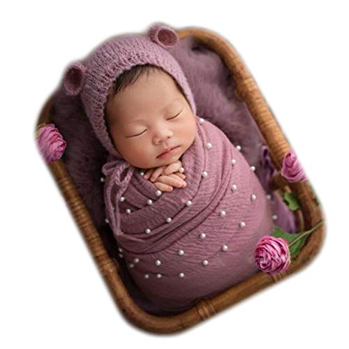 Zeroest Newborn Photo Props Hat Blanket Photography for Babies Cloth Wrap Hats Set Baby Boy Girl Photo Shoot Outfits (Pink) - color: Pink