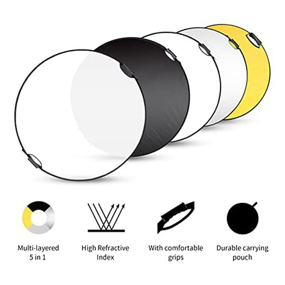 Selens 43 Inch (110cm) Photography Reflector, Collapsible Light Reflector with Carrying Case, 5 in 1 Reflector for Photography Photo Studio Lighting -Translucent, Silver, Gold, White and Black - size: 43 Inch