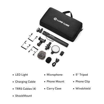 Content Creator Kit with LED Video Light, Microphone & Tripod – Video Recording & Vlogging Kit for YouTube, TikTok & Smartphone Content Creation | Portable Creator Lighting Kit with Bluetooth Remote