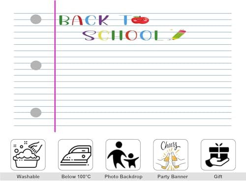 6x4ft Back to School Photography Backdrop Notebook Paper Design with Colorful Text Photo Background Decoration for Composition Classroom Bulletin Board Party Supplies for Classroom Office - size: 6x4ft
