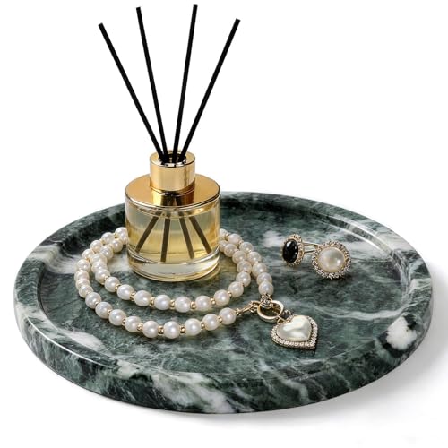 Natural Round Marble Tray - 7.8" Marble Vanity Tray for Dresser, Bathroom, Decorative Jewelry Dish for Perfumes Rings Earrings Necklaces, Stone Tray for Home Décor, Green - color: Green