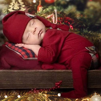 Christmas Newborn Baby Photo Shoot Props Outfits Crochet Clothes Santa Claus Red Hat Pants Photography Props - color: Claret