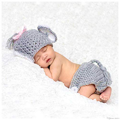 Matissa Newborn Baby Girl/Boy Crochet Knit Costume Photography Prop Hats Outfits - color: Baby Girl Elephant