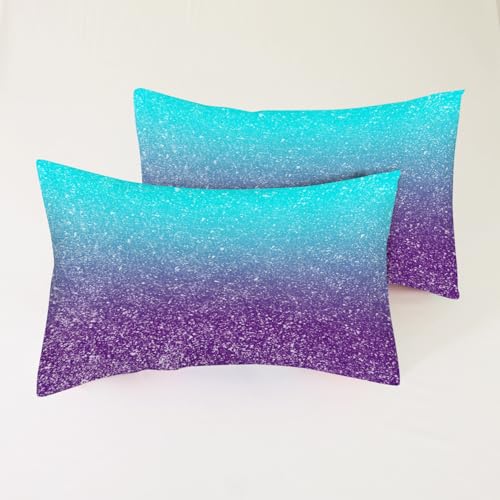 Blue Purple Fitted Sheet Set Queen Size Galaxy Sheet for Bedroom Kids Soft Microfiber 4-Piece Cartoon Sheet Set 1 Fitted Sheet+1 Flat Sheet+2 Pillowcases Glitter Bedding Set - color: Blue and Purple, size: Queen
