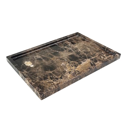 Natural Marble Tray for Bathroom Countertop, Dark Brown Marble Stone Tray for Kitchen Counter (Coffee Net, 12" x 8") - color: Dark Brown