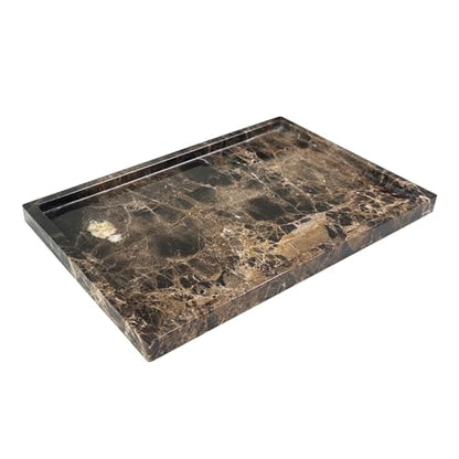 Natural Marble Tray for Bathroom Countertop, Dark Brown Marble Stone Tray for Kitchen Counter (Coffee Net, 12" x 8") - color: Dark Brown