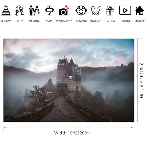 10x6.5ft Medieval Mysterious Castle Backdrop Gothic Misty Forest Magical Castle Photography Background Halloween Party Decorations Banner Adults Kids Portrait Photo Shoot Studio Props - color: Color C, size: 10x6.5ft