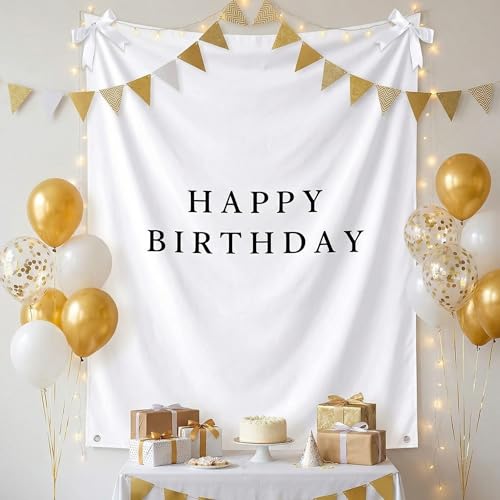 Oudain 60x78 Inch Happy Birthday Burlap Banner, Fabric Party Decorations Backdrop, Boho Rustic Photo Props Sign with Hanging String for Birthday Party Indoor Outdoor Yard Wall Decor - size: 60x78 Inch, style: Happy Birthday