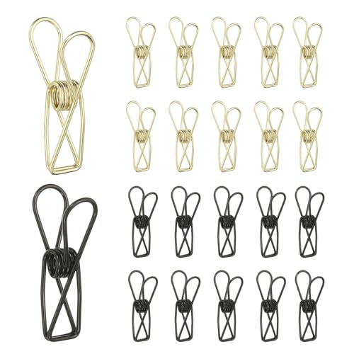 PATIKIL 50Pcs Paper Office Binder Clips, 1.26" Small Metal Wire Hollow Out Paper Clamps Long Tail Binder Clips for Photo Clothes Hanging Office Home Kitchen Food Package, Black/Gold - color: Black/Gold