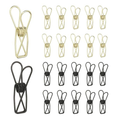 PATIKIL 50Pcs Paper Office Binder Clips, 1.26" Small Metal Wire Hollow Out Paper Clamps Long Tail Binder Clips for Photo Clothes Hanging Office Home Kitchen Food Package, Black/Gold - color: Black/Gold