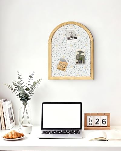 Floral Fabric Memo Bulletin Board, 17x13 inches Cushiony Pin Board for Wall, Vision Board Message Board with White Criss-Cross Ribbons for Home Office School Wall Decor(Floral,4333)
