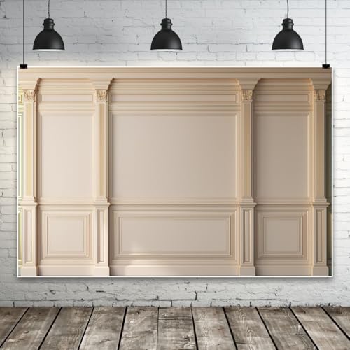 AOFOTO Vintage Room Inside Backdrop Classic French Frame Beige Walls Photo Background for Wedding Bridal Shower Party Banner Home Headboard Decor Wall Photo Studio Booth Props 8x6ft - color: Beige, size: 8x6ft