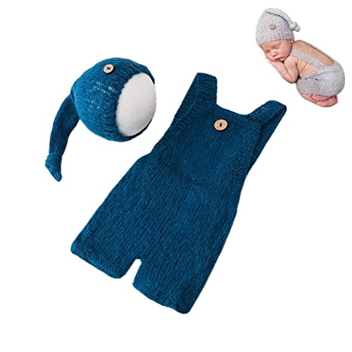 Fashion Cute Newborn Boy Girls Baby Costume Outfits Photography Props Hat Pants - color: Sea Blue