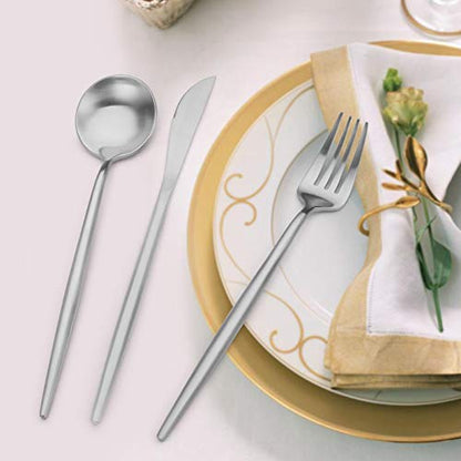Matte Silverware Set, Oliviola 60-Piece Stainless Steel Flatware Cutlery Set Service for 12, Satin Finish Kitchen Utensil Set, Dishwasher Safe - color: Silver, size: 60-piece