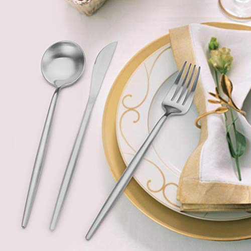 Matte Silverware Set, Oliviola 60-Piece Stainless Steel Flatware Cutlery Set Service for 12, Satin Finish Kitchen Utensil Set, Dishwasher Safe - color: Silver, size: 60-piece