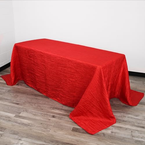 YOUR CHAIR COVERS - 90 x 132 inch Rectangular Crinkle Taffeta Tablecloth - Red, Rectangle Table Linens for 6 ft Rectangular Tables, Wedding Crushed Table Cloth - color: Red, size: 132" x 90" (Rectangular)