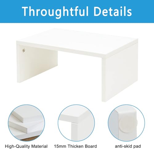 TEAMIX 6.7 inch Height Monitor Stand Riser, Wood Monitor Riser with Storage for Desk Small Monitor Stand TV/Screen/PC/Laptop Riser Computer Stand Desktop Shelf (White-Higher)
