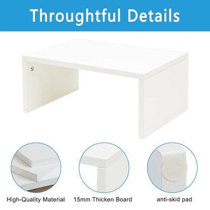 TEAMIX 6.7 inch Height Monitor Stand Riser, Wood Monitor Riser with Storage for Desk Small Monitor Stand TV/Screen/PC/Laptop Riser Computer Stand Desktop Shelf (White-Higher)