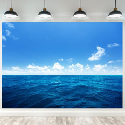Ocean Backdrop 20x10ft Sea Blue Water Natural Scenery Photography Background Baby Shower Wedding Birthday Party Decor Kids Girl Boy Photoshoot Props - size: 20X10FT