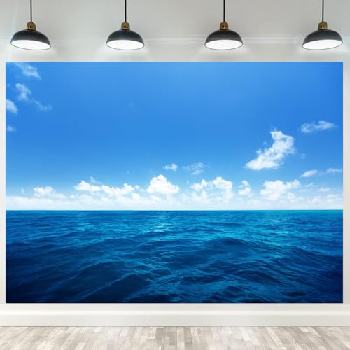 Ocean Backdrop 8x6ft Sea Blue Water Natural Scenery Photography Background Baby Shower Wedding Birthday Party Decor Kids Girl Boy Photoshoot Props - size: 8X6FT