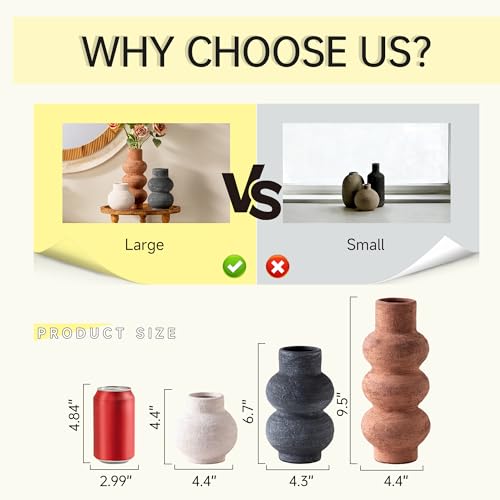 Ceramic Vase Home Table Decor - Flower Vase Set of 3 Living Room Kitchen Decorations Farmhouse Modern Rustic Vases Decorative Centerpiece for Shelf Bedroom Office Bathroom Dining Coffee Desk - color: 11-rust