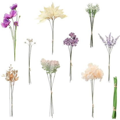 Floroom Artificial Greenery Stems Box Set, 45pcs with 9 Kinds of Faux Greenery Flowers Picks for DIY Bridal Bouquets Wedding Floral Arrangement Table Centerpieces, Lavender & Gold - color: Lavender & Gold