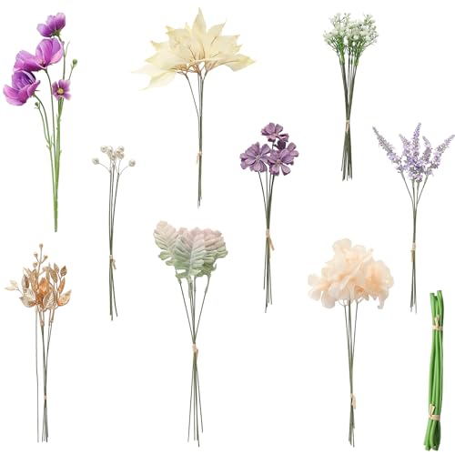Floroom Artificial Greenery Stems Box Set, 45pcs with 9 Kinds of Faux Greenery Flowers Picks for DIY Bridal Bouquets Wedding Floral Arrangement Table Centerpieces, Lavender & Gold - color: Lavender & Gold