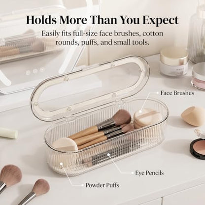 Makeup Brush Holder Organizer Clear Acrylic Makeup Sponges Organizer,Cosmetic Storage Case with Lid Display Case for Vanity (Brush Organizer)