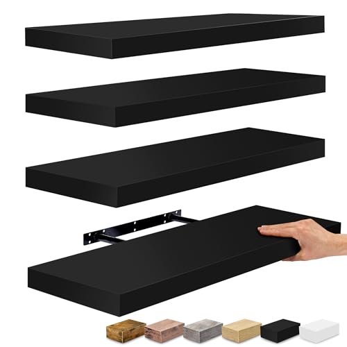 Sorbus Floating Shelves for Wall - 24" Bathroom Shelves, Wall Decor for Bedroom, Kitchen, Living Room, Home Decor & Book Storage - Mounted Floating Shelf with Invisible Brackets (Black, 4 Pack) - color: Black, size: 4 Pack