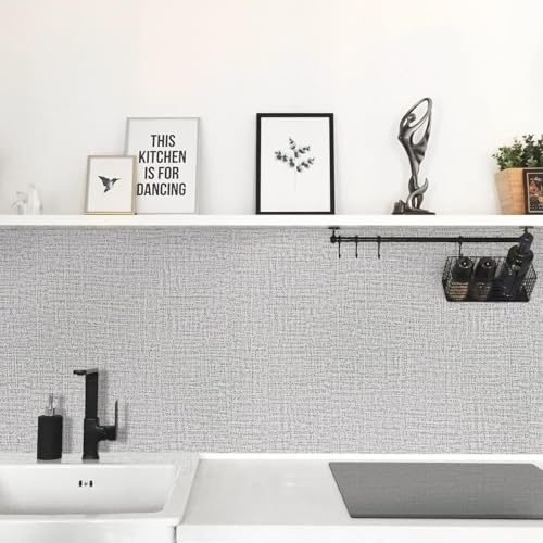 Grey Grasscloth Peel and Stick Wallpaper 17.7inchx118.1inch Textured Wallpaper Peel and Stick Grasscloth Wall Paper Grey Contact Paper for Cabinets Self Adhesive Removable Faux Linen Vinyl - color: Grey-1, size: 17.7" x 118.1"