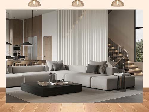 9x6ft Fabric Modern Minimalist Living Room Backdrop Neutral Tone Combination Sofa, Dark Wood Coffee Table and Open Kitchen for Video Photo Shoot Props - size: 9X6ft