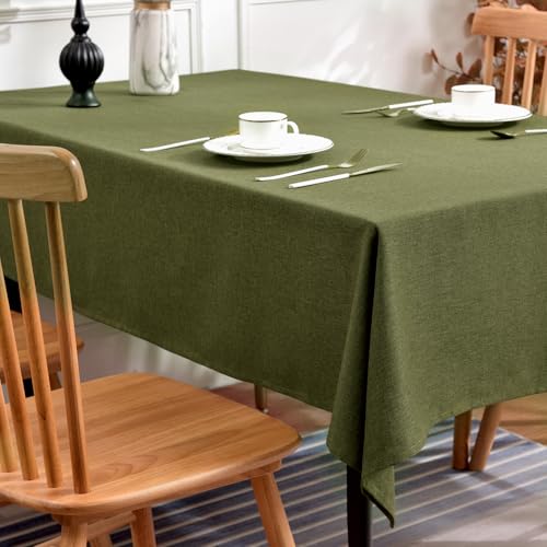 Olive Green Linen Tablecloth 118x57 Inch, Waterproof Wrinkle and Stain Resistant, Washable Farmhouse Table Cover for Kitchen Dining and Party - color: Fine Yarn - Olive, size: 118" x 57" (Rectangular)