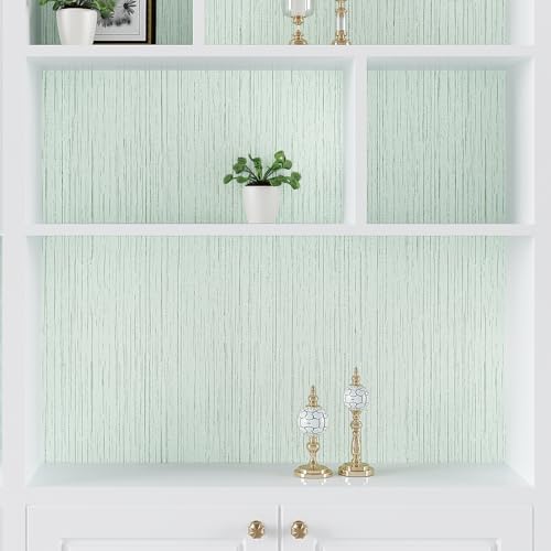 VEELIKE Light Green Grasscloth Peel and Stick Wallpaper Textured Grass Cloth Wallpaper 15.7''x354'' Removable Faux Linen Fabric Vinyl Self Adhesive Green Contact Paper for Cabinets Bedroom Bathroom - color: Light Green, size: 15.7" x 354"
