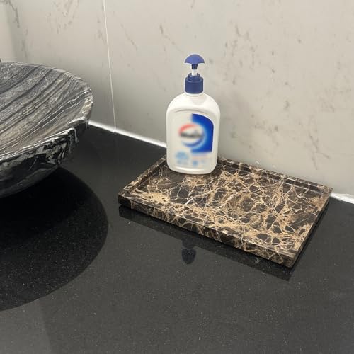 Natural Marble Tray for Bathroom Countertop, Dark Brown Marble Stone Tray for Kitchen Counter (Coffee Net, 12" x 8") - color: Dark Brown