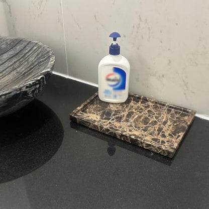 Natural Marble Tray for Bathroom Countertop, Dark Brown Marble Stone Tray for Kitchen Counter (Coffee Net, 12" x 8") - color: Dark Brown