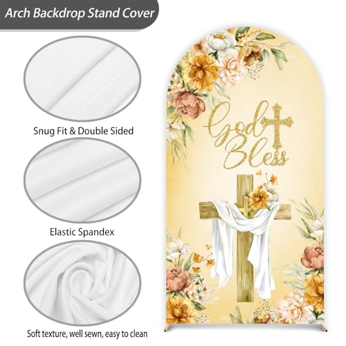 Baptism Arch Double Sided Backdrop God Bless Baptism Decorations 7.2FT First Communion Christening Party Arch Cover Photo Booth Decor for Birthday Party Banquet Ceremony Photography（1pcs Arch Cover） - color: bible-1