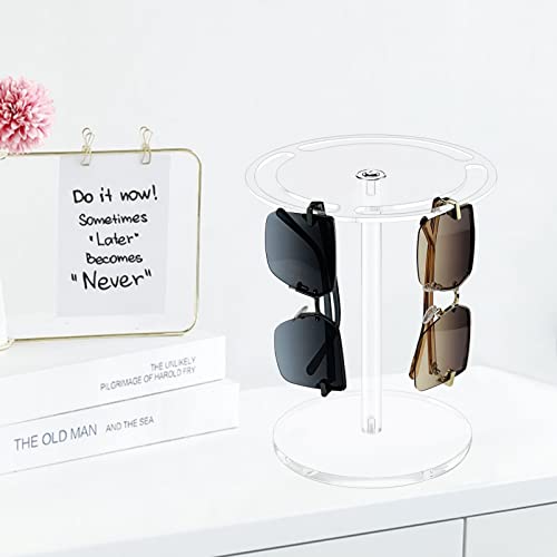 Acrylic Sunglasses Holder Stand with 360 Rotating, Eyeglasses Display Rack Clear Glass Tabletop Organizer - color: Clear