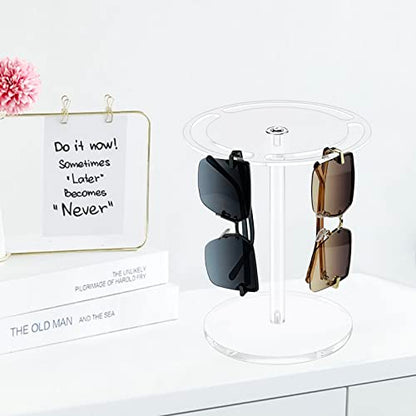 Acrylic Sunglasses Holder Stand with 360 Rotating, Eyeglasses Display Rack Clear Glass Tabletop Organizer - color: Clear