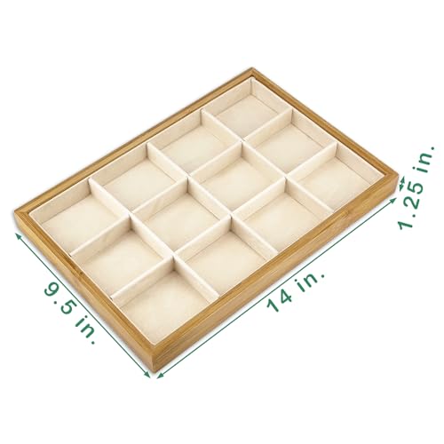 The Display Guys - Stackable Jewelry Tray and Organizer - for Drawers, Dressers, Store Display (12 Compartments, Bamboo Suede) - color: Bamboo Suede, size: 12 Compartments