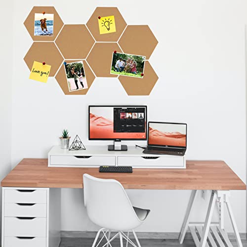 8Pcs Hexagon Felt Cork Board Tiles, Self Adhesive DIY Bulletin Board Pin Board for Office School Home Wall Decor Stickers Memos Photos Display (Deep Camel) - color: A- Deep Camel, size: Hexagon