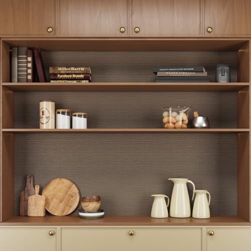 CRE8TIVE Dark Brown Grasscloth Wallpaper Textured Wallpaper Stick and Peel Brown Contact Paper Waterproof Self Adhesive Removable Linen Fabric Contact Paper for Living Room Cabinets Shelves 12"x354" - color: Dark Brown, size: 12" x 354"