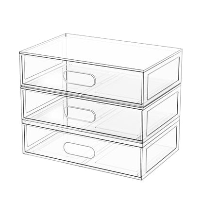 Clear Stackable Makeup Organizer with Drawer, 12''W Acrylic Storage Drawers, Cosmetic Display Case for Vanity Bathroom Countertop, Beauty Holder for Lipstick Brush Skincare Perfume (3 Tier) - size: 3 Tier