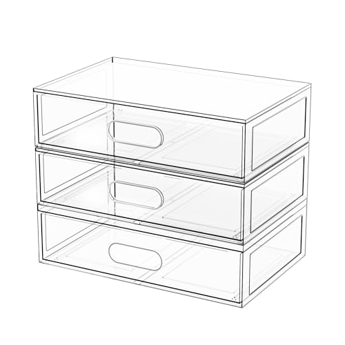 Clear Stackable Makeup Organizer with Drawer, 12''W Acrylic Storage Drawers, Cosmetic Display Case for Vanity Bathroom Countertop, Beauty Holder for Lipstick Brush Skincare Perfume (3 Tier) - size: 3 Tier