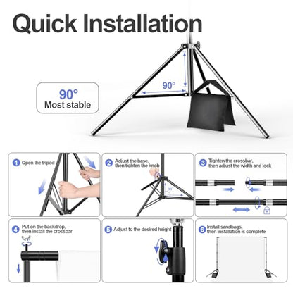 EMART 8.5x10ft Green Screen Backdrop Kit with Sand Bag, Photography Background Support System with 10x12ft Polyester Backdrop(Black/White/Green) for Photography, Parties, Wedding, Video Shooting - size: 8.5x10ft(backdrop Stand)/10x12ft(backdrop)