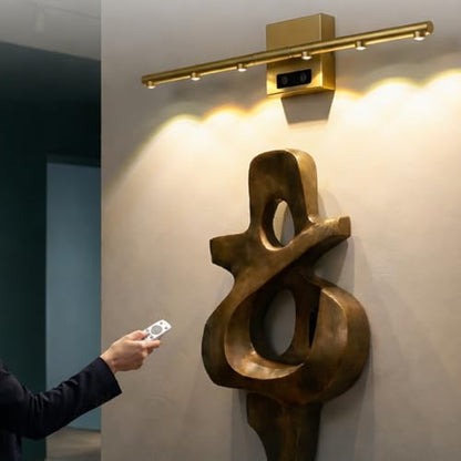 Picture Lights Rechargeable for Wall: Battery Operated Wall Sconces Wireless Art Lighting for Painting Canvas Gallery 360° Rotatable Detachable Battery Aluminum 48H (1, Gold with Lens) - color: Gold With Lens
