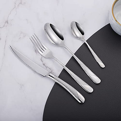 16 Piece Silverware Set,Stainless Steel Flatware Set Spoon and Fork Set for 4,Kitchen Utensil Cutlery Set Mirror Finish Dishwasher Safe Gift Package (silver) - color: Silver