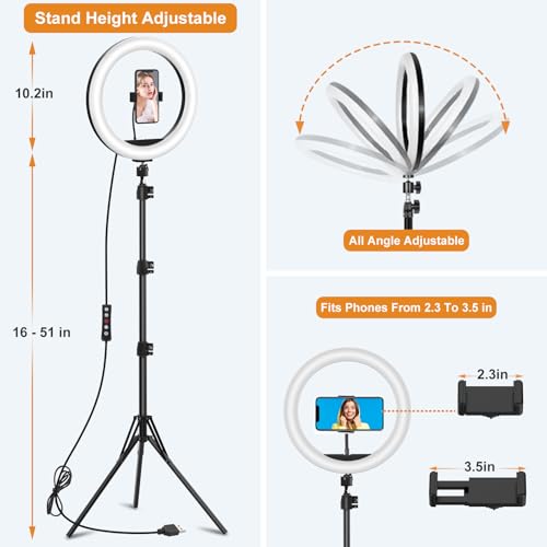 10.3" Selfie Ring Light with Stand and Phone Holder, 73" Tripod, 96 RGB Lighting Modes, Remote for iPhone &Android Camera. LED Halo Light for Photo, Video Recording, TikTok. Circle Ringlight Dimmable - size: 10.3 inch - 29 RGB Lighting Modes