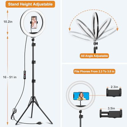 10.3" Selfie Ring Light with Stand and Phone Holder, 73" Tripod, 96 RGB Lighting Modes, Remote for iPhone &Android Camera. LED Halo Light for Photo, Video Recording, TikTok. Circle Ringlight Dimmable - size: 10.3 inch - 29 RGB Lighting Modes